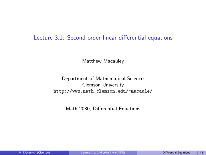lecture 3 1 second order linear differential equations