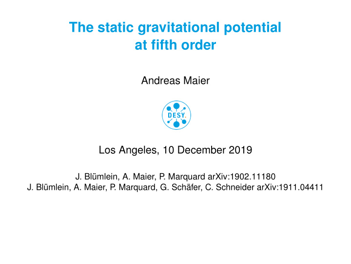 the static gravitational potential at fifth order