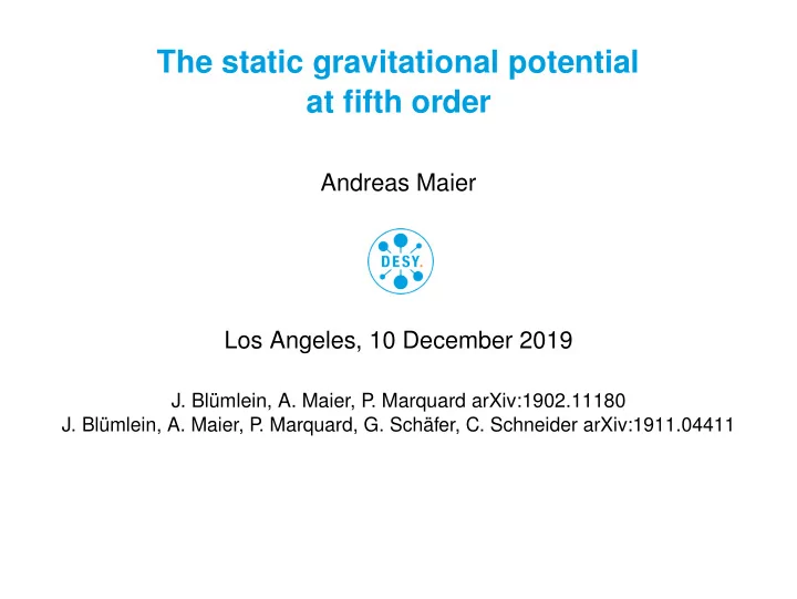 the static gravitational potential at fifth order