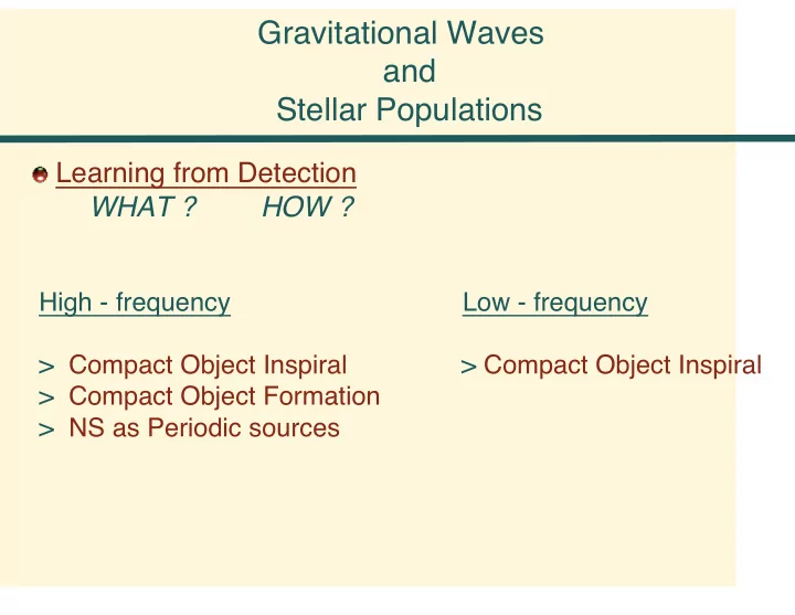 gravitational waves and stellar populations