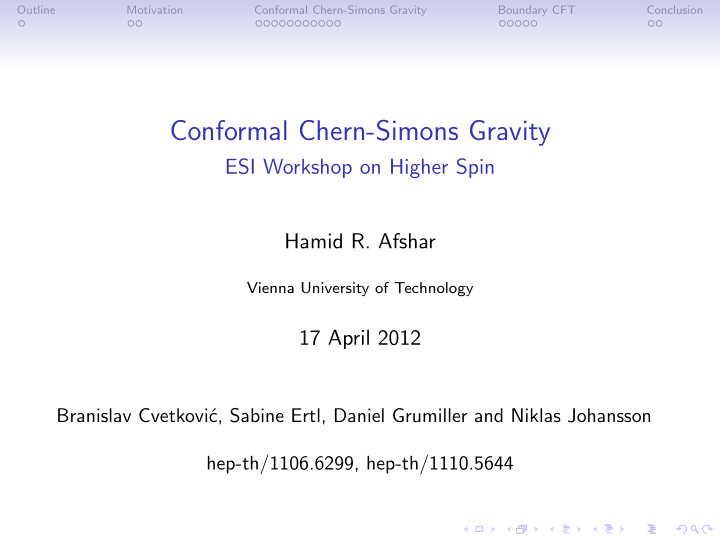 conformal chern simons gravity