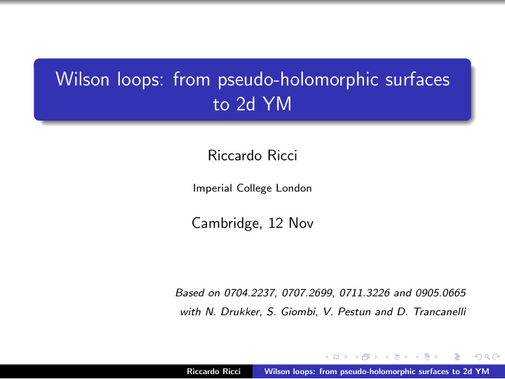 wilson loops from pseudo holomorphic surfaces to 2d ym