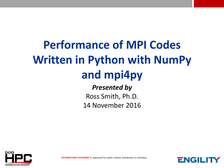 performance of mpi codes written in python with numpy and