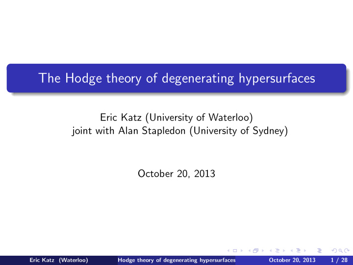 the hodge theory of degenerating hypersurfaces