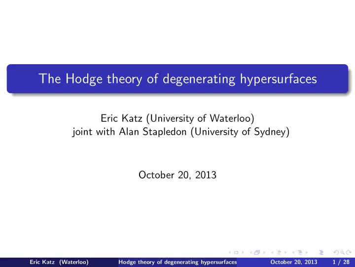 the hodge theory of degenerating hypersurfaces
