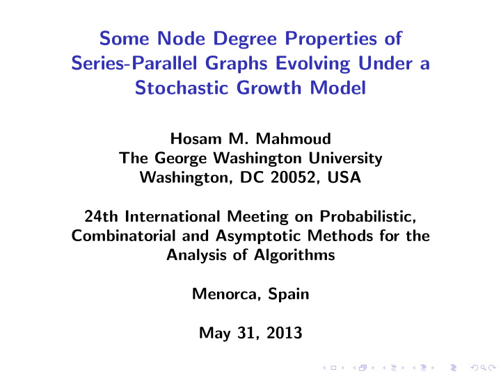 some node degree properties of series parallel graphs