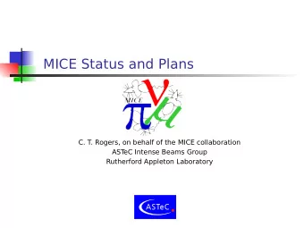 MICE Status and Plans  C. T. Rogers, on behalf of the MICE collaboration  AST  eC Intense Beams