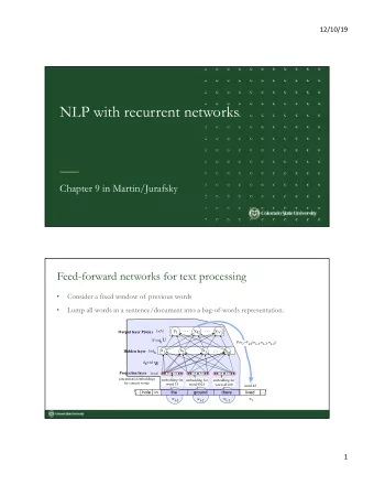 NLP with recurrent networks  Chapter 9 in Martin/Jurafsky  Feed-forward networks for text