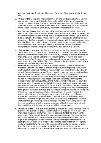 1. Bat tourism in the Scenic rim. Title page: Potential of bat tourism in the Scenic  rim 2. Values