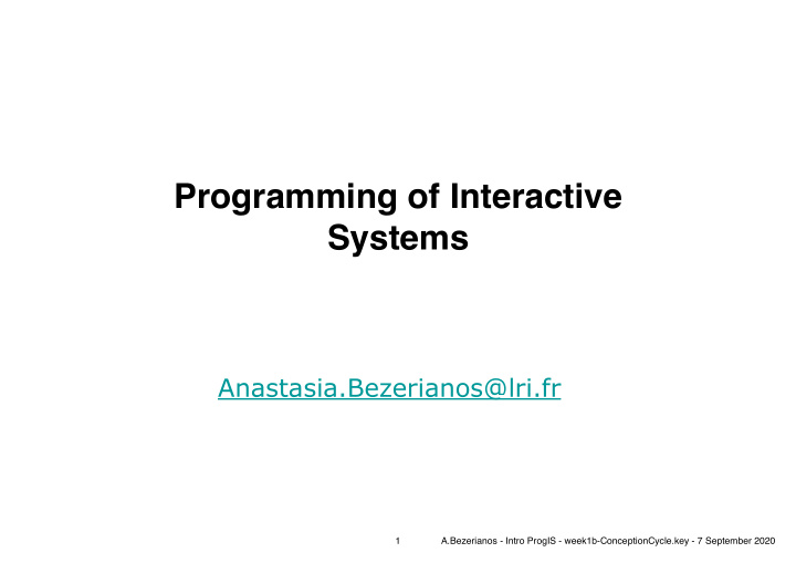 programming of interactive systems