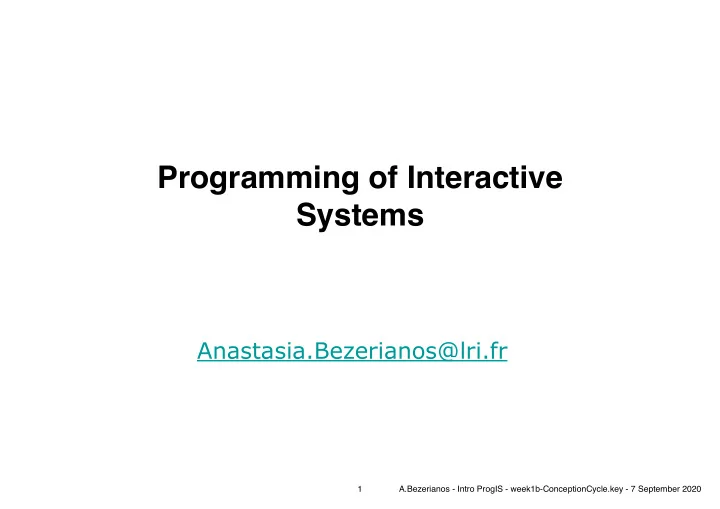 programming of interactive systems