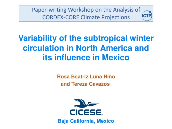 variability of the subtropical winter circulation in