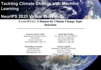 Tackling Climate Change with Machine  Learning  NeurIPS 2020 Virtual Workshop  December 11-12, 2020