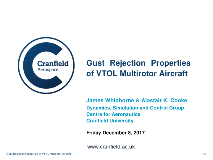 gust rejection properties of vtol multirotor aircraft