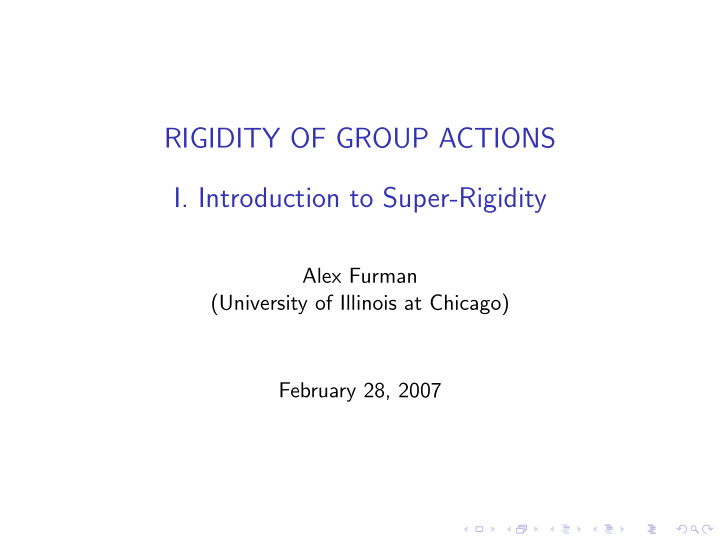 rigidity of group actions i introduction to super rigidity