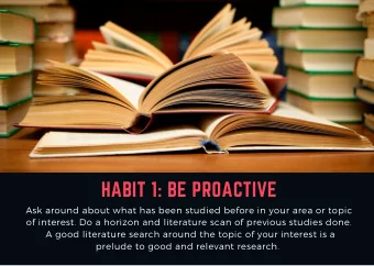 HABIT 1: BE PROACTIVE Ask around about what has been studied before in your area or topic of