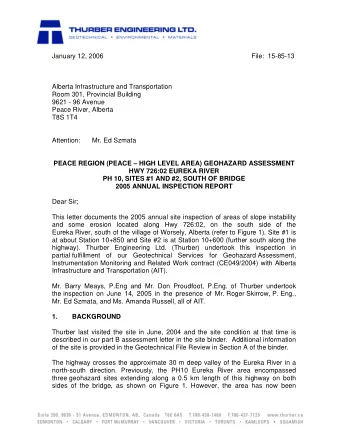 January 12, 2006  File:  15-85-13  Alberta Infrastructure and Transportation  Room 301, Provincial