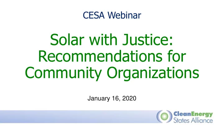 solar with justice recommendations for