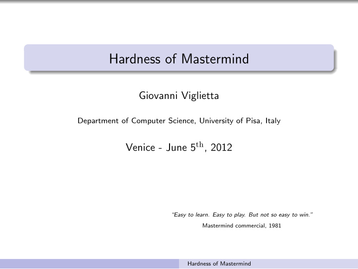 hardness of mastermind