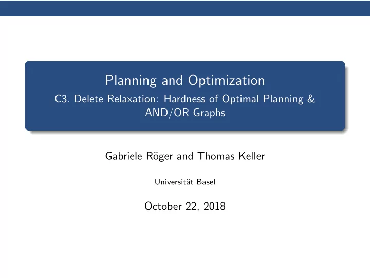 planning and optimization