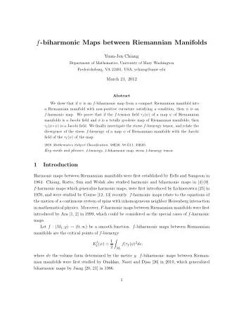 f -biharmonic Maps between Riemannian Manifolds  Yuan-Jen Chiang  Department of Mathematics,