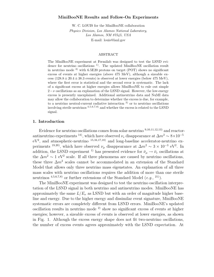 miniboone results and follow on experiments