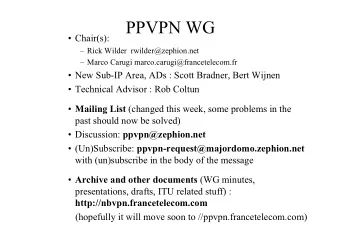 PPVPN WG   Chair(s):   Rick Wilder  rwilder@zephion.net   Marco Carugi