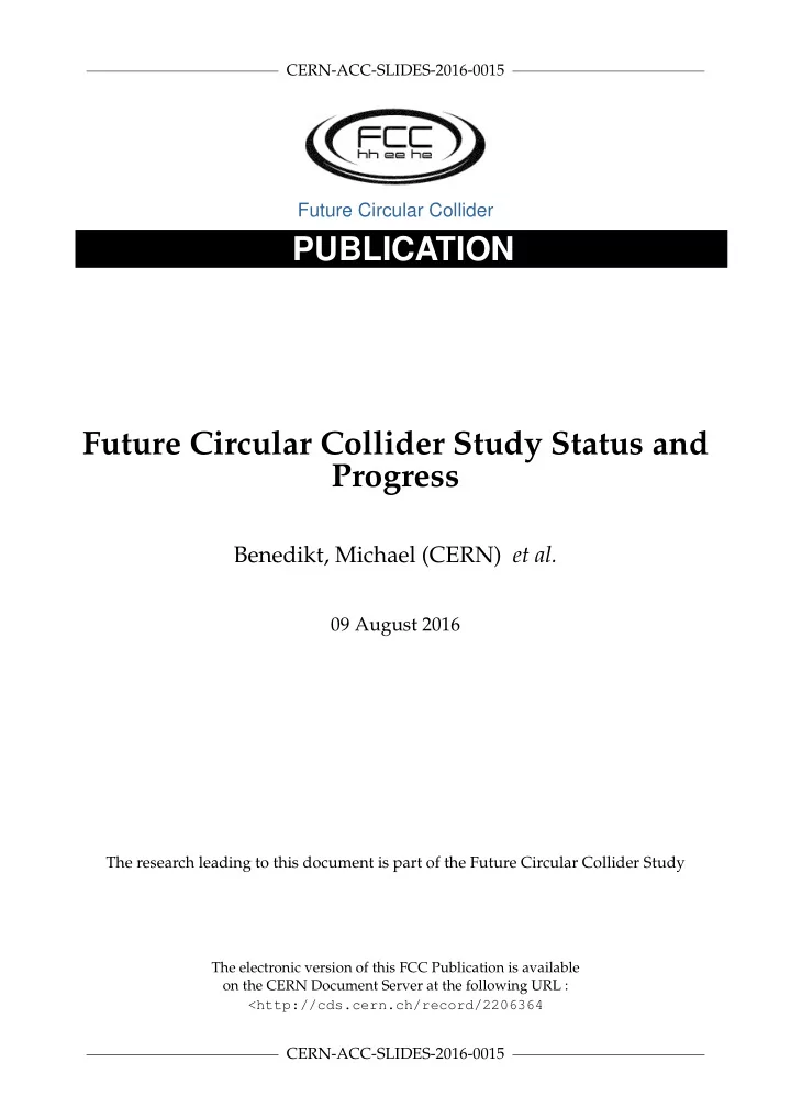 publication future circular collider study status and