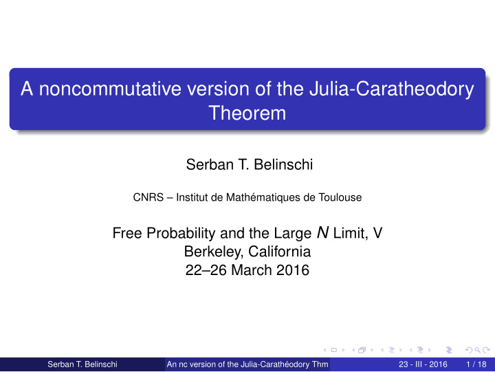 a noncommutative version of the julia caratheodory theorem