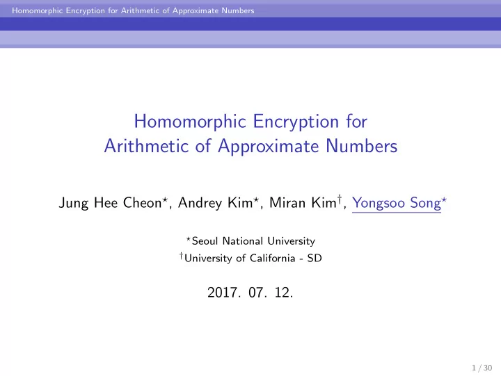 homomorphic encryption for arithmetic of approximate