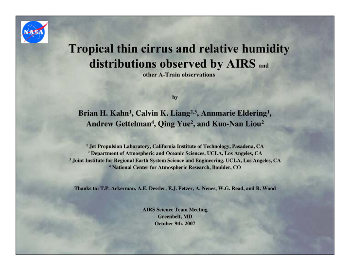 tropical thin cirrus and relative humidity