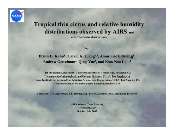 Tropical thin cirrus and relative humidity distributions observed by AIRS and  other A-Train