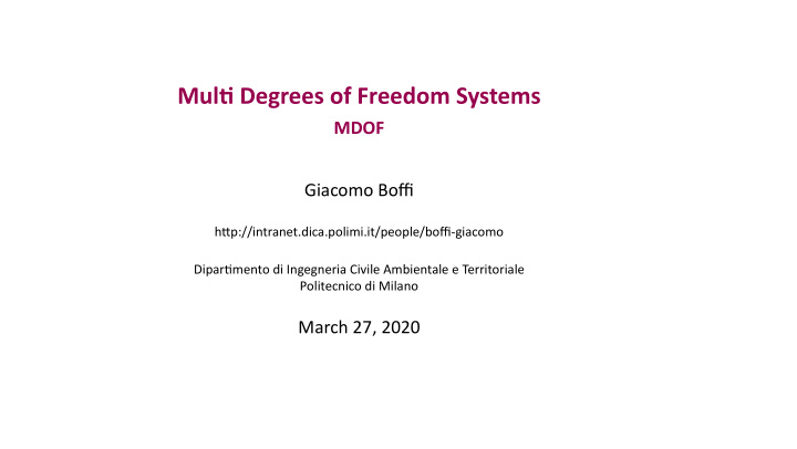 multj degrees of freedom systems