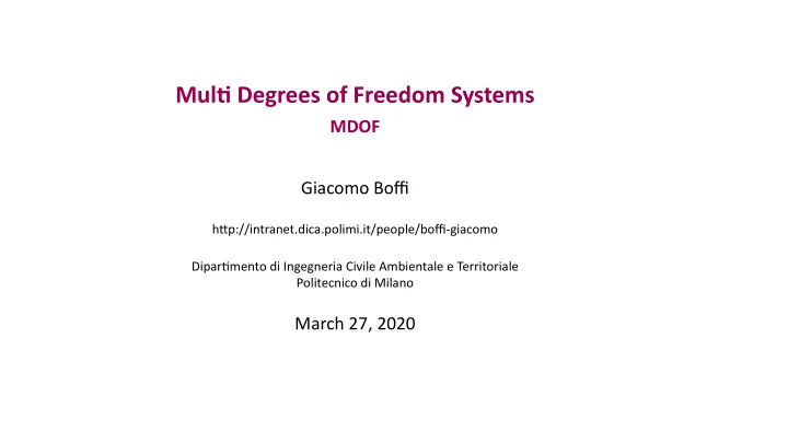 multj degrees of freedom systems