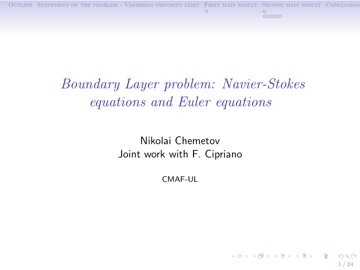boundary layer problem navier stokes equations and euler