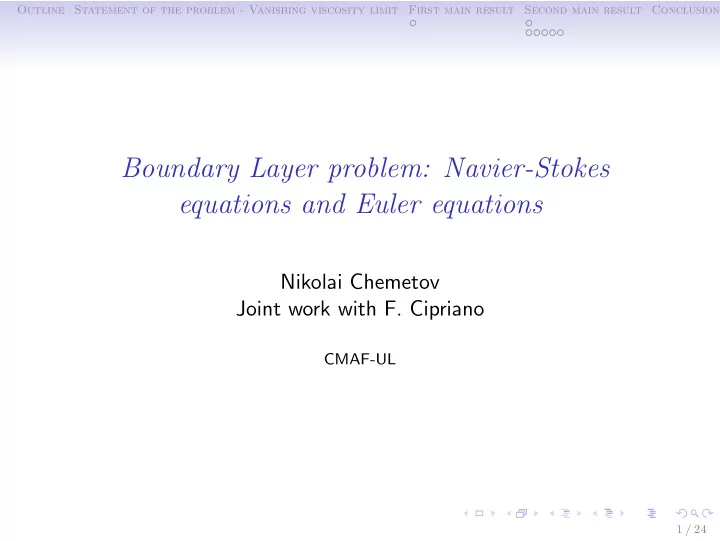 boundary layer problem navier stokes equations and euler