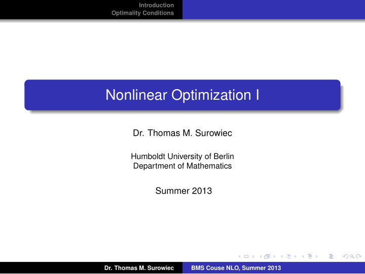 nonlinear optimization i