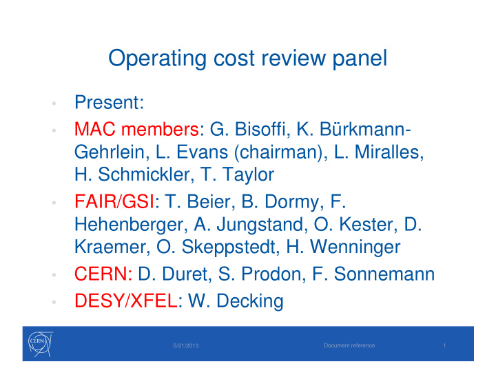 operating cost review panel