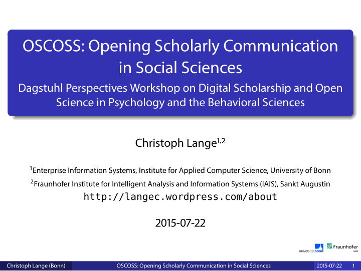 oscoss opening scholarly communication in social sciences
