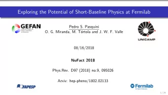 Exploring the Potential of Short-Baseline Physics at Fermilab  Pedro S. Pasquini  O. G. Miranda, M.