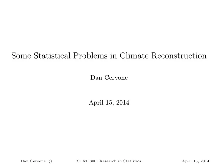 some statistical problems in climate reconstruction