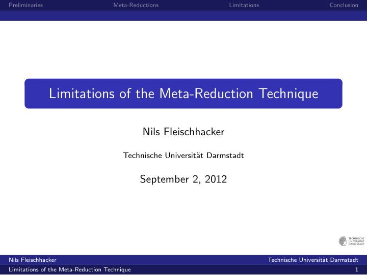 limitations of the meta reduction technique
