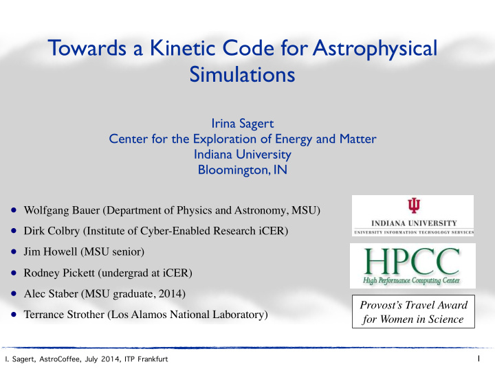 towards a kinetic code for astrophysical simulations