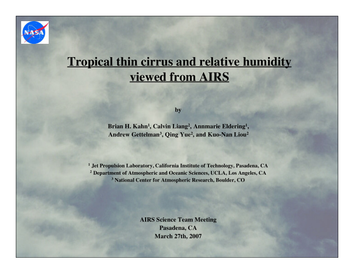 tropical thin cirrus and relative humidity viewed from