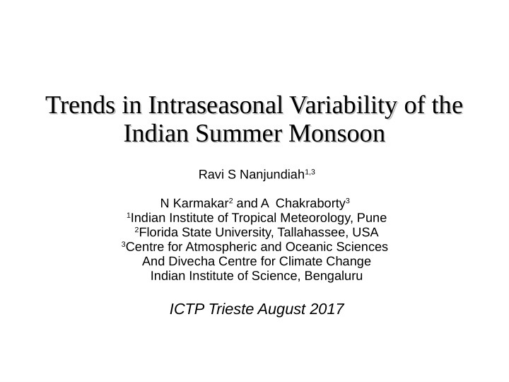 trends in intraseasonal variability of the trends in