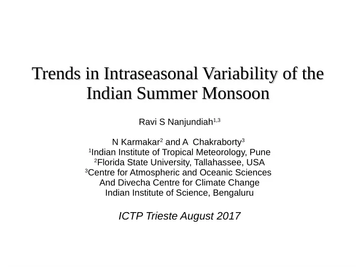 trends in intraseasonal variability of the trends in