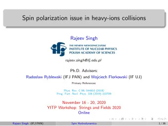 Spin polarization issue in heavy-ions collisions  Rajeev Singh  rajeev.singh@ifj.edu.pl  Ph.D.