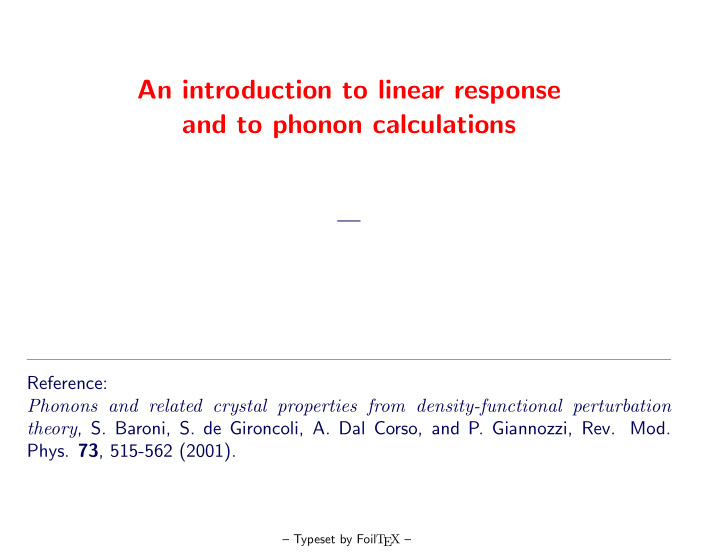 an introduction to linear response and to phonon