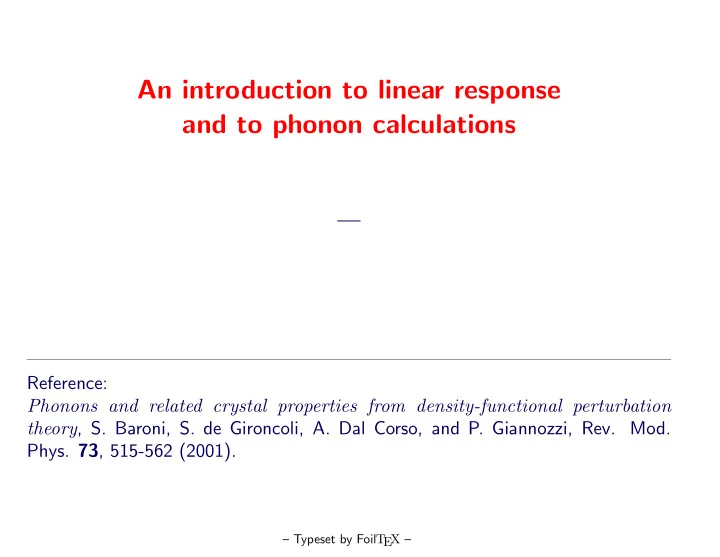 an introduction to linear response and to phonon