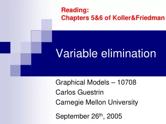 Variable elimination  Graphical Models  10708  Carlos Guestrin  Carnegie Mellon University